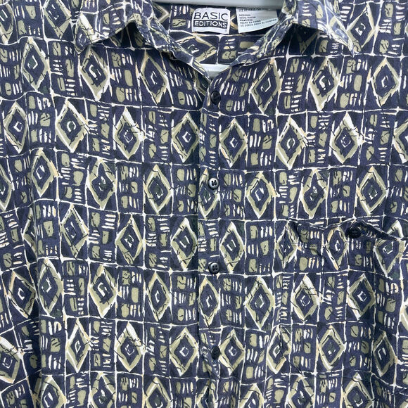 Men's Vintage Basic Addition Button Down Short Sleeve Shirt Black and White - Picture 2 of 4